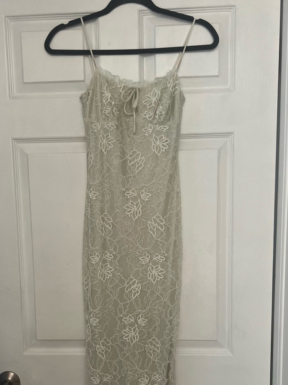 Hello Molly Sage Green Lace Maxi Slip Dress with White Floral Overlay